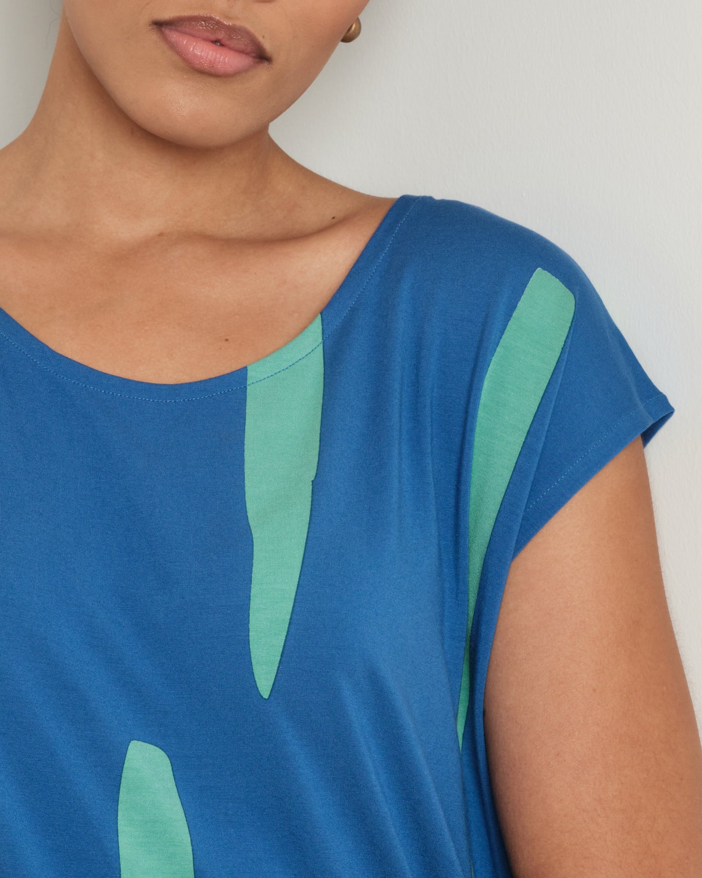 Long Easy Dress in Blue/Green Print
